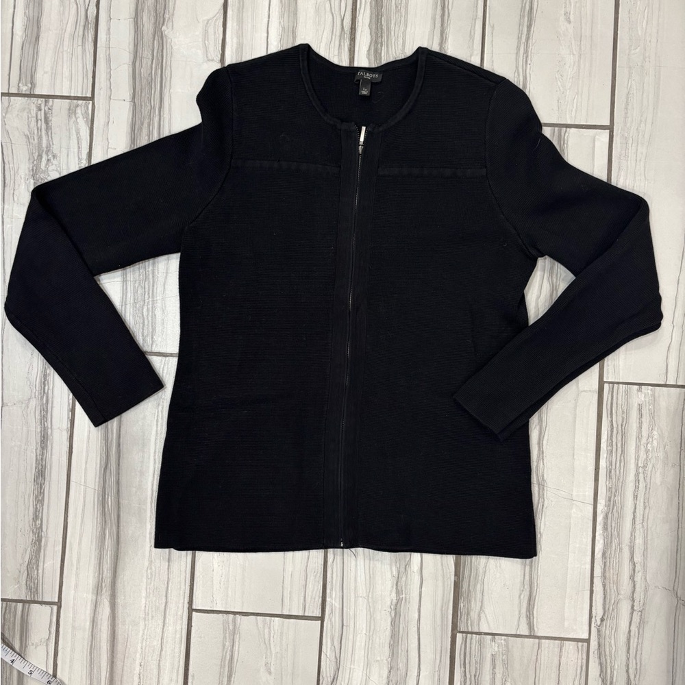 Talbots LP Black Knit Zip Up Sweater